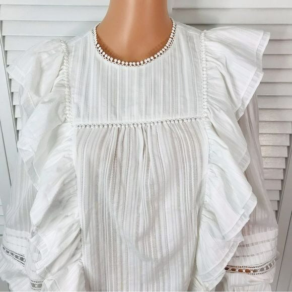 TED BAKER Silais White Double Frill Blouse Size 4-6 *NEW*