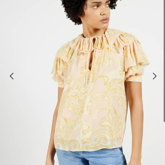 TED BAKER Frisis MIB Frill Yellow Paisley Printed Top Size 0 *NEW*