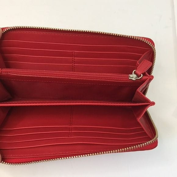 COACH Red Chelsea Embossed Patent Accordion Zip Around Leather Wallet *NEW*