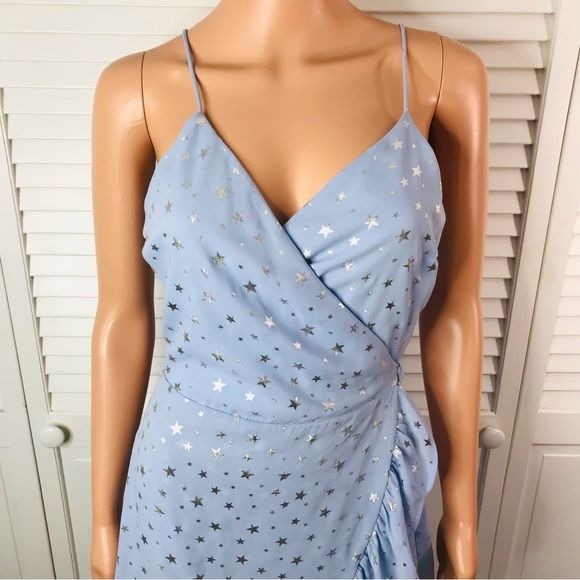 DOLLHOUSE Blue Silver Star Wrap Dress Size M