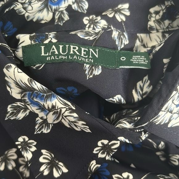 LAUREN RALPH LAUREN Navy Blue Floral Shirt Dress Size 0