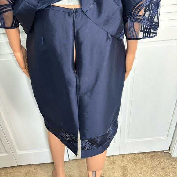 ADRIANNA PAPELL Evening Essentials Silk Navy Blue Skirt Suit Size 10