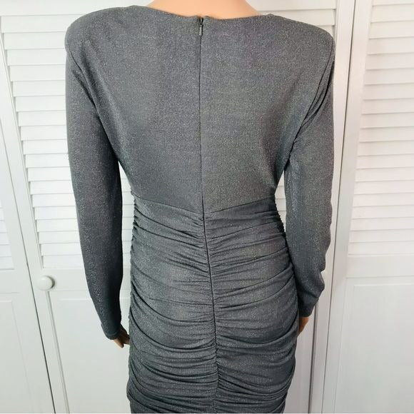 BARDOT Lorena Metallic V-Neck Long Sleeve Body-Con Dress Size M *NEW*