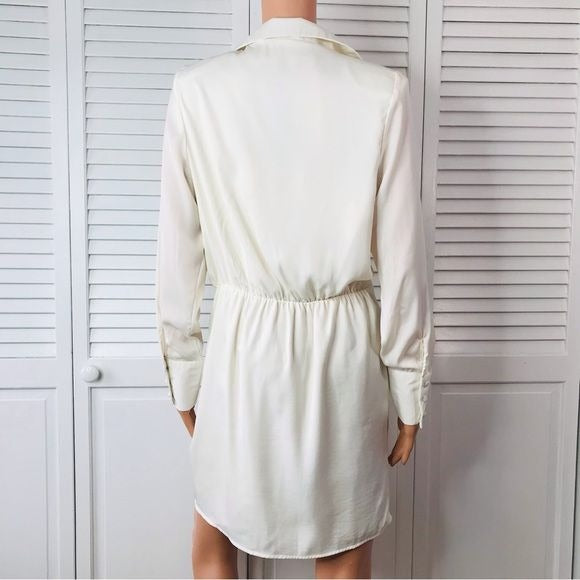 *NEW* NASTY GAL Button Front Draped Neckline Mini Short Ivory Dress Size 8