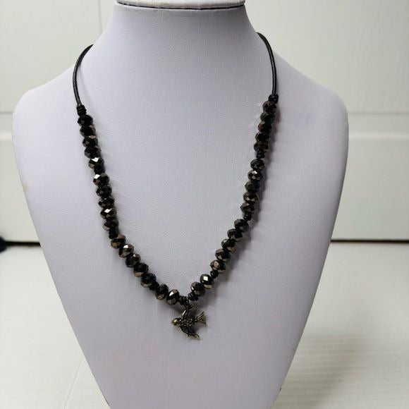 *NEW* FOSSIL Brown Beaded Bird Pendent Necklace