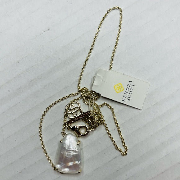 New KENDRA SCOTT Rose Quartz Isla Pendant Gold Tone Necklace