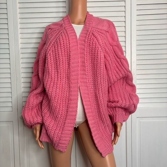 LINE & DOT Pink Cable Knit Open Front Oversized Cardigan Size Medium