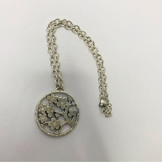 BRIGHTON Silver Circle Floral Pendant Necklace