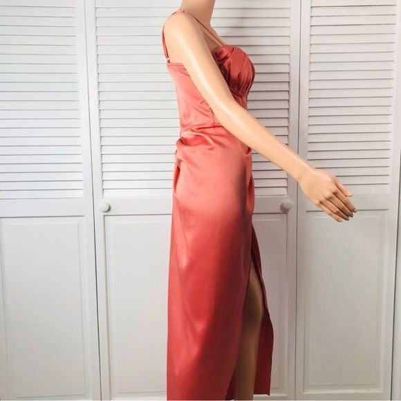 PRETTY LITTLE THING Coral Satin Midaxi Dress Size 6 *NEW*