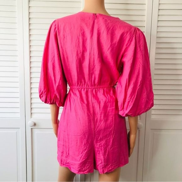 1. STATE Pink Balloon Sleeve Cut Out Romper