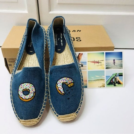 SOLUDOS For Jason Polan Vintage Denim Donut Smoking Slipper Size 7 *NEW*