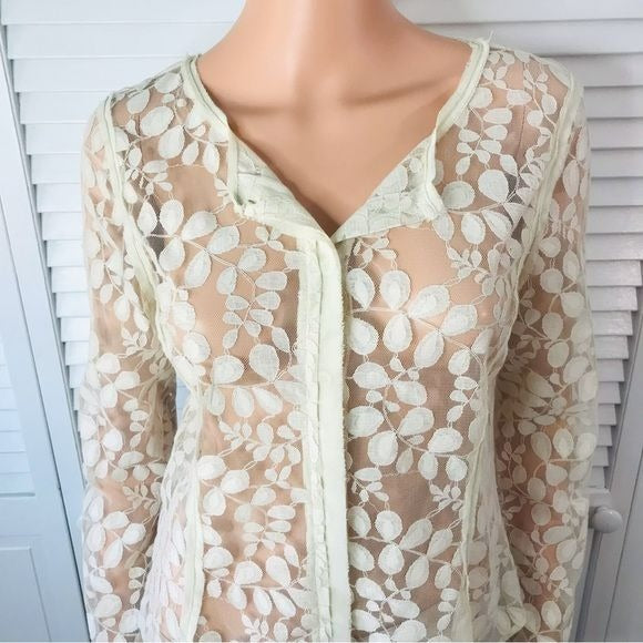 RACHEL RACHEL ROY Ivory V-Neck Button Down Sheer Blouse Size 10