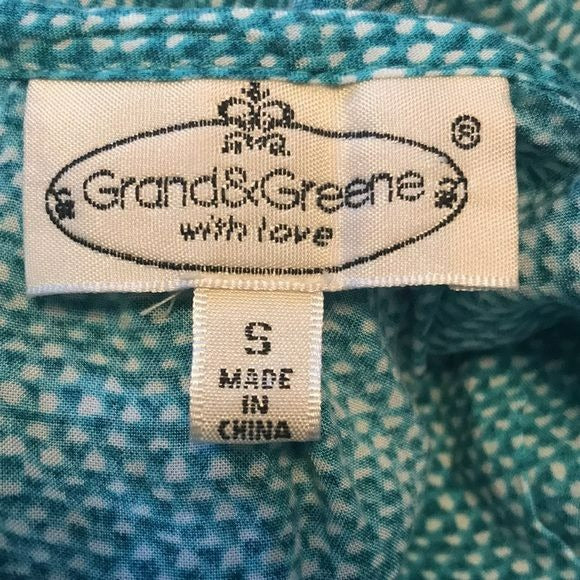 GRAND & GREENE Turquoise V-Neck Sleeveless Blouse Size S