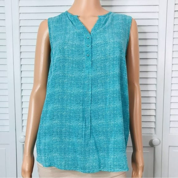 GRAND & GREENE Turquoise V-Neck Sleeveless Blouse Size S