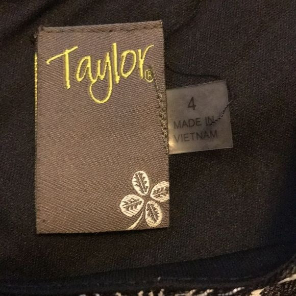 Taylor Black Sleeveless Floral Print Lace Waist Dress Size 4 *NEW*