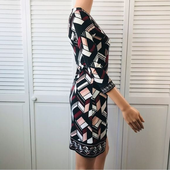 WHITE HOUSE BLACK MARKET Black Geometric Pattern Dress Size Extra Extra Small