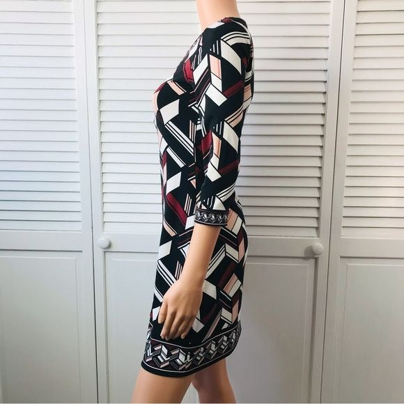 WHITE HOUSE BLACK MARKET Black Geometric Pattern Dress Size Extra Extra Small