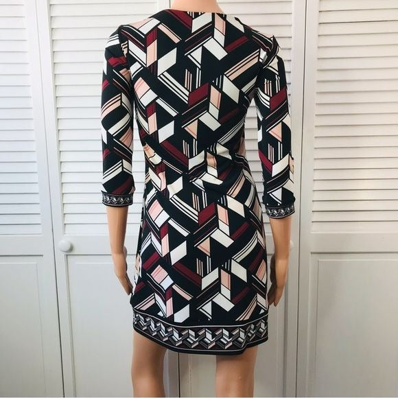 WHITE HOUSE BLACK MARKET Black Geometric Pattern Dress Size Extra Extra Small