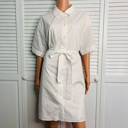 *NEW* COACH White Wrinkled Button Down Shirt Dress Size Large