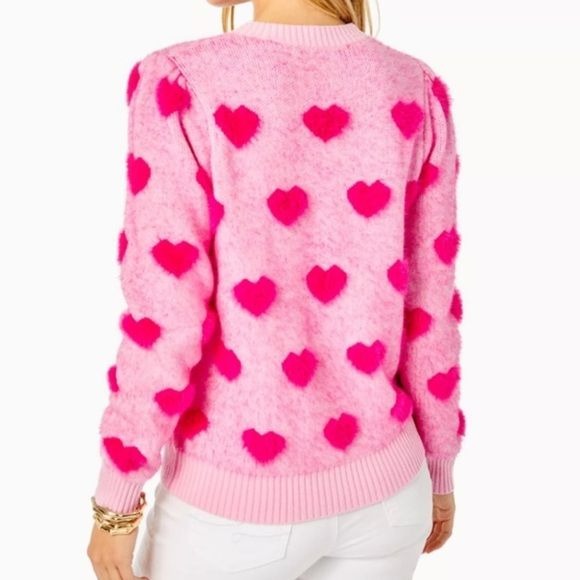 LILLY PULITZER Pink Hearts Keane Jacquard Cardigan Size Large