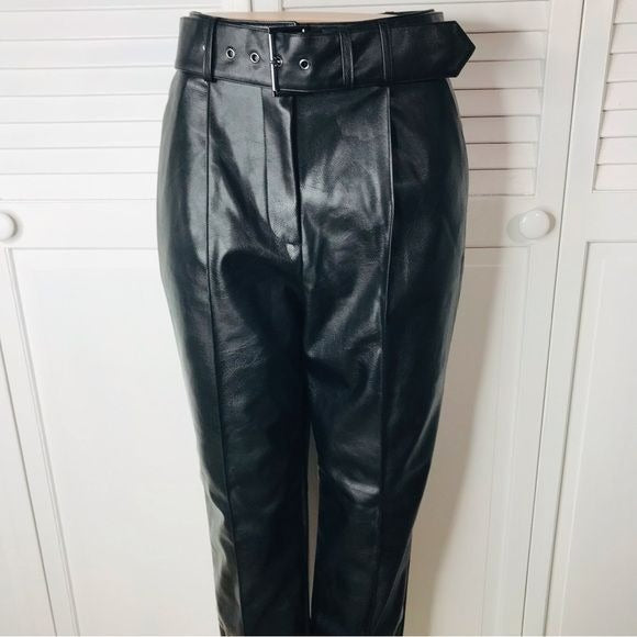 *NEW* TED BAKER Faydell Black Pleather Belt Detail Trousers Size 2