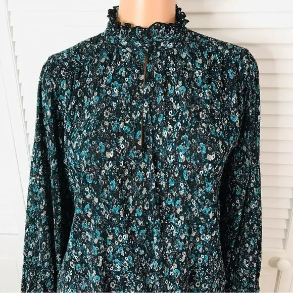 ZARA Blue Ditsy Floral Ruffle Blouse Size XS