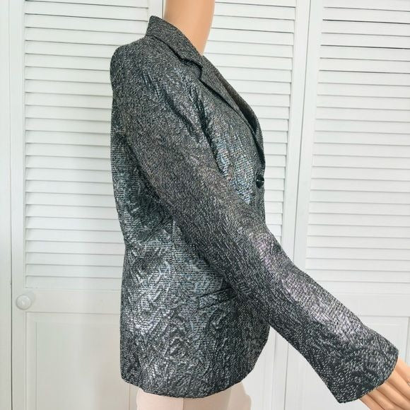 CHICO’s Silver Metallic Textured Blazer Size Large