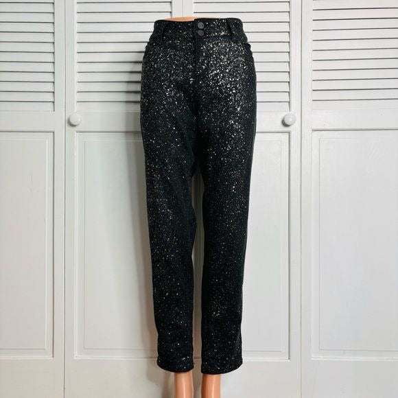 NEW YORK & COMPANY Soho Black Gold Glitter Boyfriend Jeans Size 10