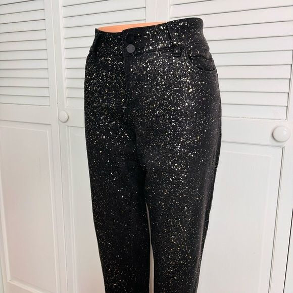 NEW YORK & COMPANY Soho Black Gold Glitter Boyfriend Jeans Size 10