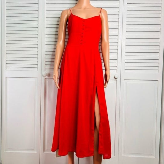 *NEW* ABERCROMBIE & FITCH Red Tie-Strap Corset Midi Dress Size Medium