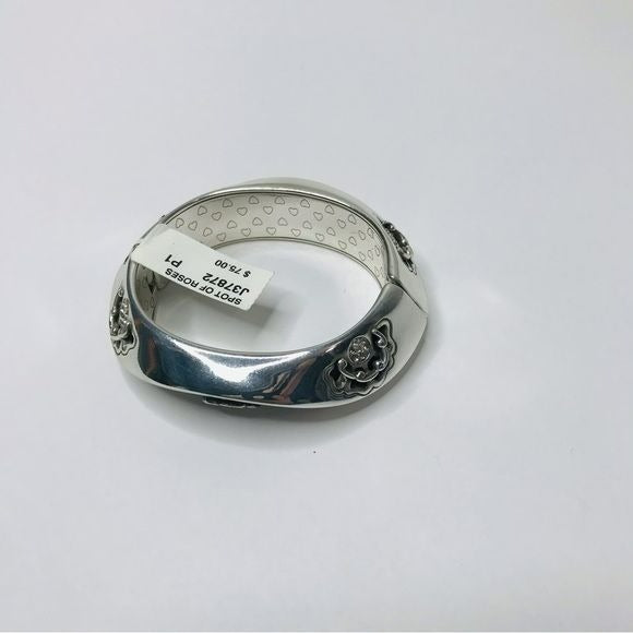 BRIGHTON Spots of Roses Silver Magnetic Snap Chunky Bangle *NEW*