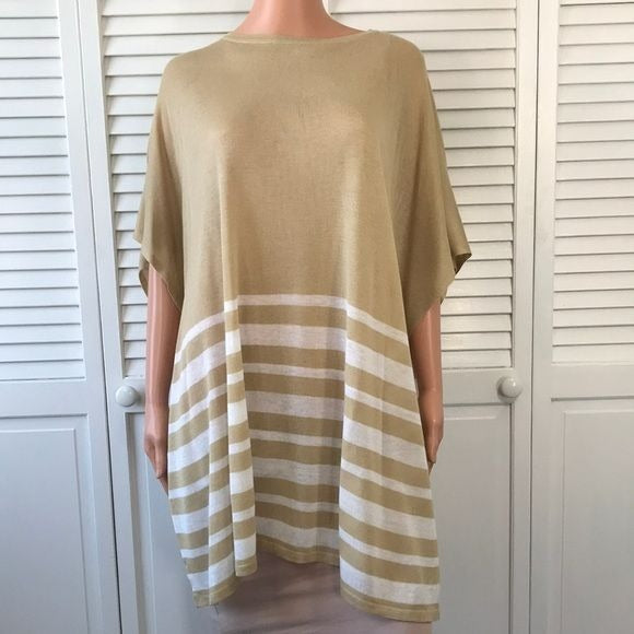 BROOKS BROTHERS Beige White Striped Knit Poncho Sweater