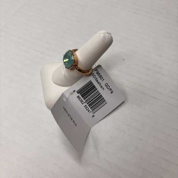*NEW* COACH Gold Seafoam Stone Cocktail Ring Size 8