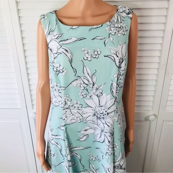 *NEW* CALVIN KLEIN Blue White Floral Print Classic Fit & Flare Dress Size 14W