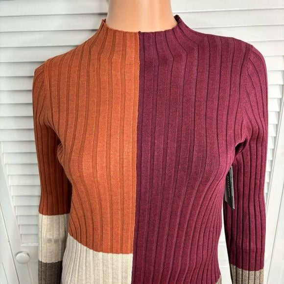 *NEW* LIVERPOOL Color Block Mock Neck Pullover Sweater