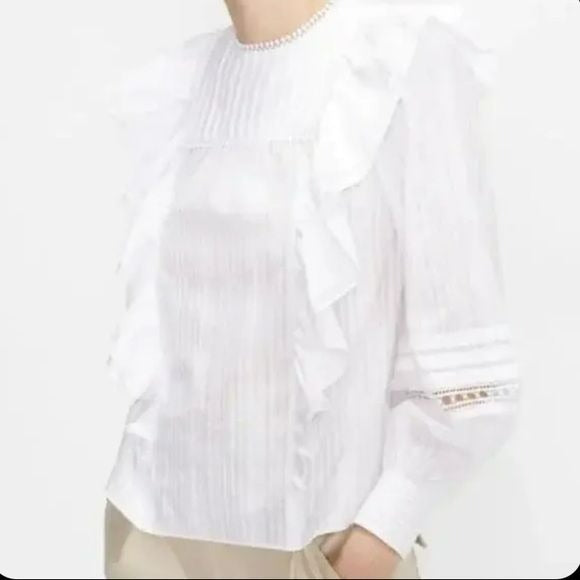 TED BAKER Silais White Double Frill Blouse Size 4-6 *NEW*