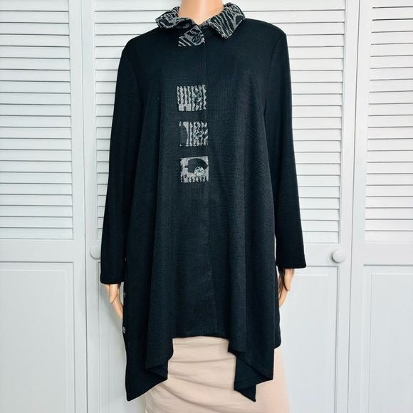 DAMEE, INC Black Asymmetrical Hem Button Down Sweater Size XL