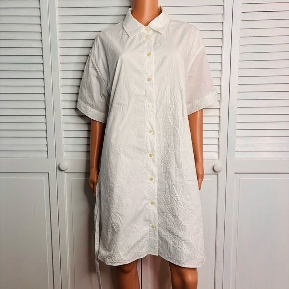 *NEW* COACH White Wrinkled Button Down Shirt Dress Size Large