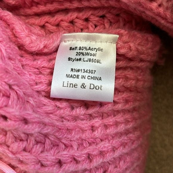 LINE & DOT Pink Cable Knit Open Front Oversized Cardigan Size Medium