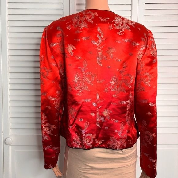 MAGGY LONDON Petites Oriental Pattern Red Blazer Size 14P