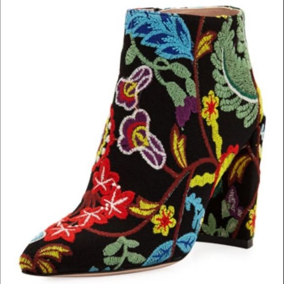 STUART WEITZMAN Pure Embroidered 90mm Multi Botanic Booties Size 7.5