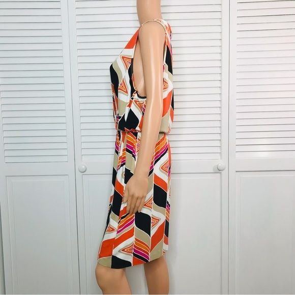 TRINA TURK Abstract Print Sleeveless V-Neck Dress Size 10