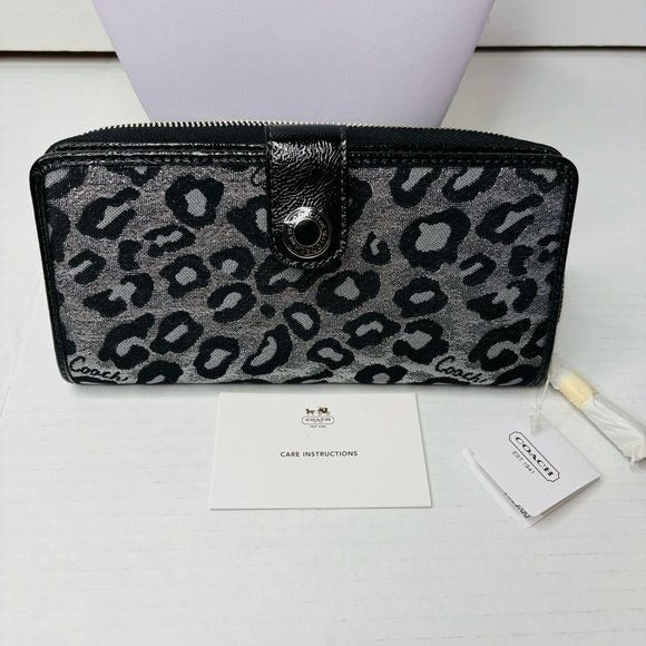 *NEW* COACH Ocelot Leopard Print Shimmer Zip Around Wallet