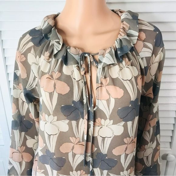 ANN TAYLOR Gray Sheer Long Sleeve Blouse Size Extra Small