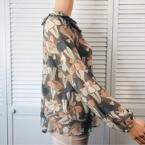 ANN TAYLOR Gray Sheer Long Sleeve Blouse Size Extra Small
