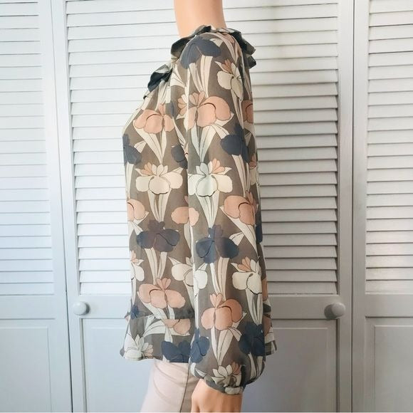 ANN TAYLOR Gray Sheer Long Sleeve Blouse Size Extra Small