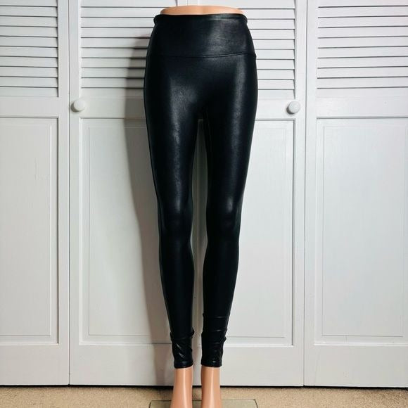 SPANX Black Faux Leather Leggings Size Medium