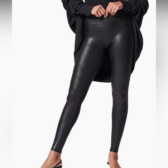 SPANX Black Faux Leather Leggings Size Medium