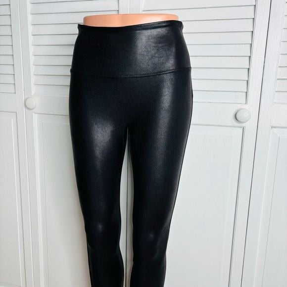 SPANX Black Faux Leather Leggings Size Medium