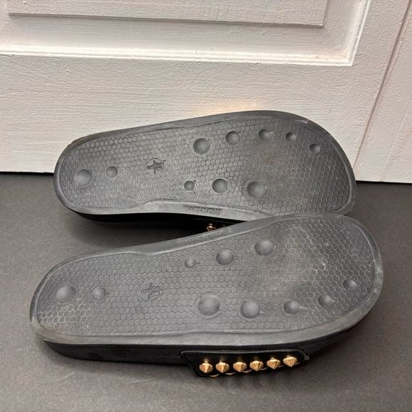 CAVALLI CLASS Black Studded Leather Slides Size 7